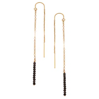 Heather Hawkins Jewelry Women's Extra Tiny Gemstone Threader Earrings - Goldfilled - Black Spinel