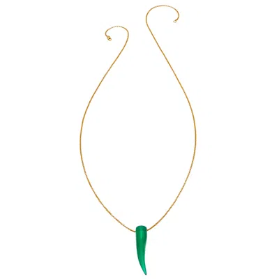 Heather Hawkins Jewelry Women's Gemstone Horn Rolo Chain Necklace - Twenty Four Inches Long - Gold-filled - Green Onyx