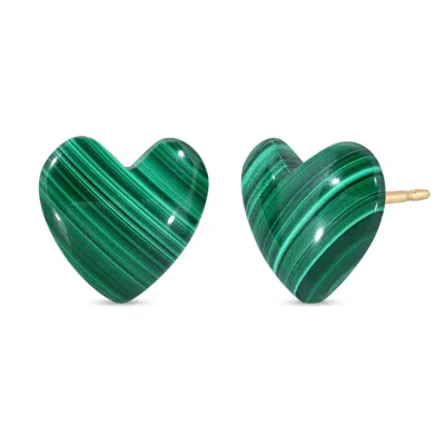 Heather Hawkins Jewelry Women's Green Oversized Malachite Heart Stud Earrings - Gold-filled Posts