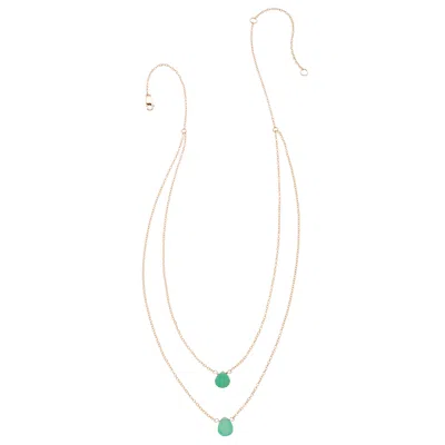 Heather Hawkins Jewelry Women's Green Two Tiny Gemstones Drape Necklace - Chrysoprase - Goldfilled