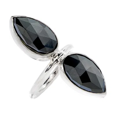 Heather Hawkins Jewelry Women's Grey Double Lotus Beauty Semi-precious Custom Cut Gemstone Ring - Sterling Silver - Hematite In Gray