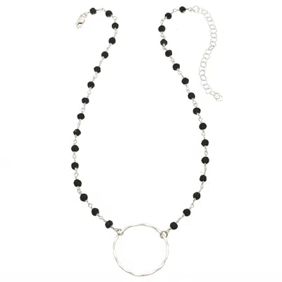 Heather Hawkins Jewelry Women's Large Hammered Circle Necklace - Sterling Silver - Black Spinel