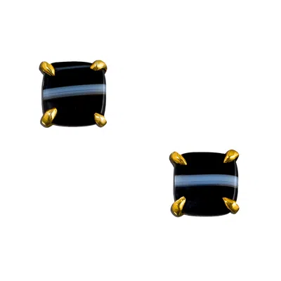 Heather Hawkins Jewelry Women's Little Agate Studs - Black Agate - Gold Vermeil
