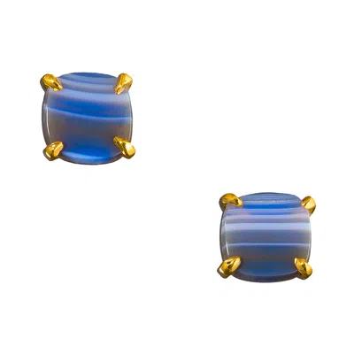 Heather Hawkins Jewelry Women's Little Agate Studs - Blue Agate - Gold Vermeil