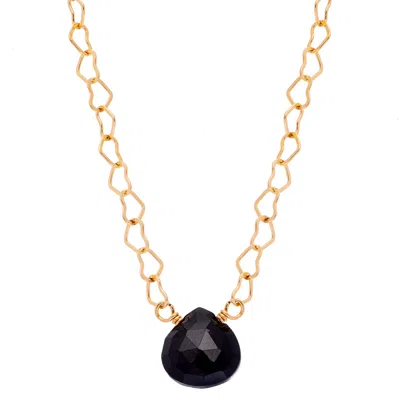 Heather Hawkins Jewelry Women's Living For Love Tiny Gemstone Heart Chain Necklace - Black Spinel - Goldfilled