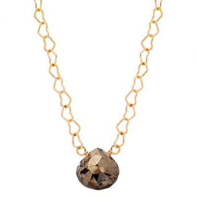 Heather Hawkins Jewelry Women's Living For Love Tiny Gemstone Heart Chain Necklace - Pyrite - Goldfilled