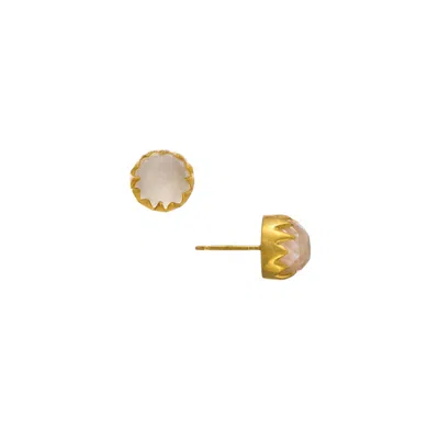 Heather Hawkins Jewelry Women's Neutrals Maleficent Dome Gemstone Stud Earrings - Clear Crystal Quartz - Gold Vermeil In Yellow