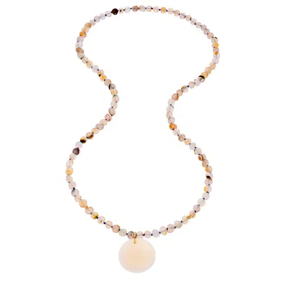 Heather Hawkins Jewelry Women's Neutrals Rockabye Long Coin Beaded Gemstone Necklace - Grey Agate - White Jade Coin In Multi