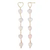 Heather Hawkins Jewelry Women's Pink / Purple Crazy On You Linear Heart Drop Earrings - Rose Quartz - Goldfilled