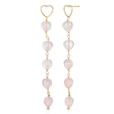 Heather Hawkins Jewelry Women's Pink / Purple Crazy On You Linear Heart Drop Earrings - Rose Quartz - Goldfilled