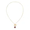 Heather Hawkins Jewelry Women's Pink / Purple Stop And Stare Toggle Front Clasp Necklace - Strawberry Quartz - Goldfilled
