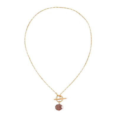 Heather Hawkins Jewelry Women's Pink / Purple Stop And Stare Toggle Front Clasp Necklace - Strawberry Quartz - Goldfilled In Multi
