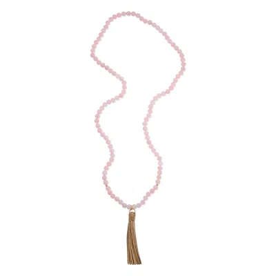 Heather Hawkins Jewelry Women's Pink Talulah Belle Gemstone Beaded Long Necklace With Suede Tassel - Rose Quartz