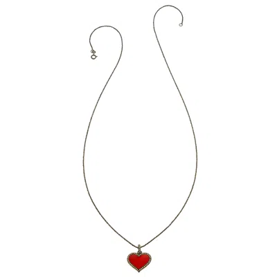 Heather Hawkins Jewelry Women's Poker Face Diamond Enamel Heart Pendant Necklace - Red Enamel -black Rhodium