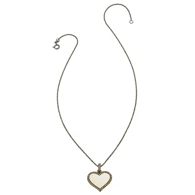 Heather Hawkins Jewelry Women's Poker Face Diamond Enamel Heart Pendant Necklace - White Enamel - Black Rhodium