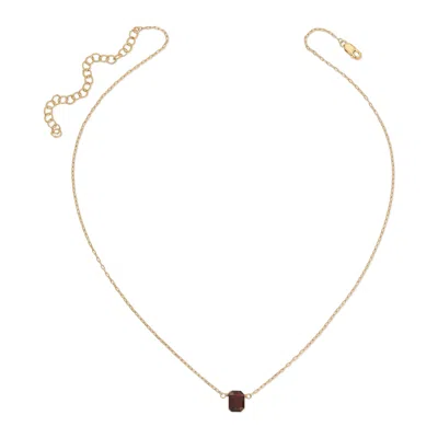 Heather Hawkins Jewelry Women's Red Tiny Faceted Emerald Cut Gemstone Necklace - Garnet - Goldfilled