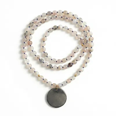Heather Hawkins Jewelry Women's Rockabye Long Gemstone Necklace - Mixed Grey Agate - Pyrite Coin In Gray