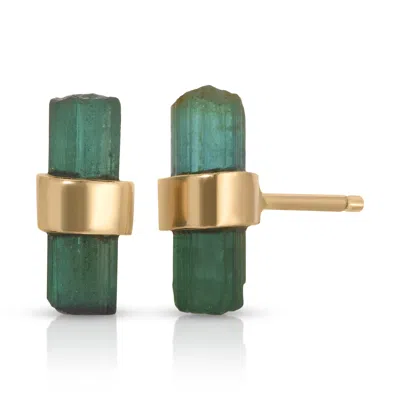 Heather Hawkins Jewelry Women's Rough Cut Green Tourmaline Stud Earrings - Gold-filled