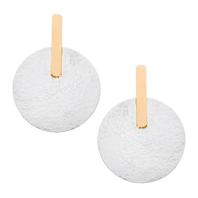 Heather Hawkins Jewelry Women's Silver / Gold Latch Hammered Disc Post Back Mixed Metal Earrings - Sterling Silver - Gold-fi In Multi