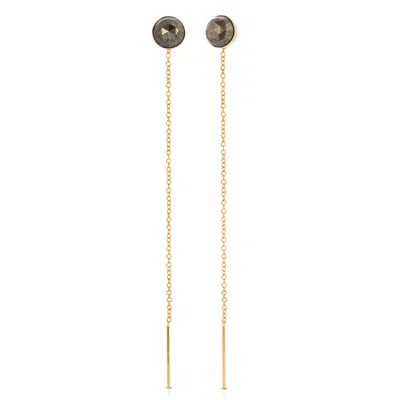 Heather Hawkins Jewelry Women's Speedway Six Millimeter Gemstone Threader Post Earrings - Pyrite - Goldfilled