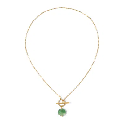 Heather Hawkins Jewelry Women's Stop And Stare Toggle Front Clasp Necklace - Green Strawberry Quartz - Goldfilled