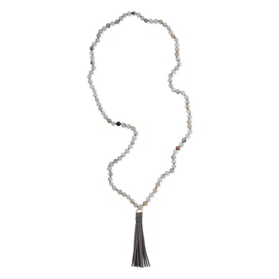 Heather Hawkins Jewelry Women's Talulah Belle Gemstone Beaded Long Necklace With Suede Tassel - Grey Agate In Gray