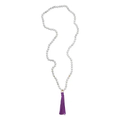 Heather Hawkins Jewelry Women's Talulah Belle Gemstone Beaded Long Necklace With Suede Tassel - White Howlite