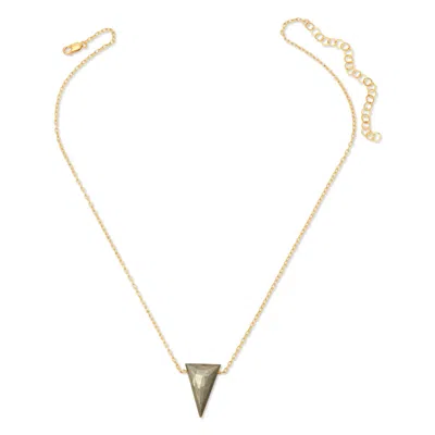 Heather Hawkins Jewelry Women's True Love Waits Elongated Triangle Semi-precious Gemstone Necklace - Pyrite - Gold-filled