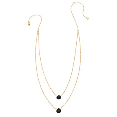 Heather Hawkins Jewelry Women's Two Tiny Gemstones Drape Necklace - Black Spinel - Goldfilled