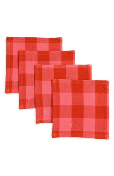 Heather Taylor Home Gingham Guava Set Of 4 Cocktail Napkins In Red