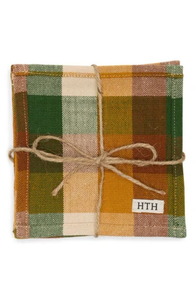 Heather Taylor Home Set Of 4 Gingham Cocktail Napkins In Gingham Oak