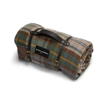Heating & Plumbing London Black / Brown Pure New Wool Picnic Blanket -  Glen Coe -black Strap In Black/brown