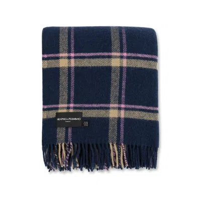 Heating & Plumbing London Blue / Pink / Purple Evening Tales - Pure New Wool Blanket - Checkmate Navy