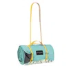 Heating & Plumbing London Blue Pure New Wool Picnic Blanket - Cornish Cove - Long Yellow Strap In Blue