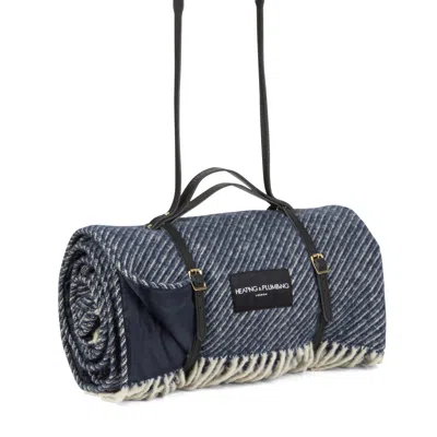 Heating & Plumbing London Blue Pure New Wool Picnic Blanket - The Yacht Club - Long Black Strap