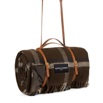 Heating & Plumbing London Brown Pure New Wool Picnic Blanket - Checkmate - Mocha