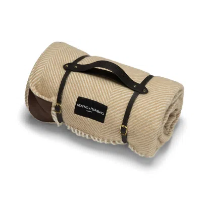 Heating & Plumbing London Brown Pure New Wool Waterproof Picnic Blanket - The Blenheim - Short Black Strap