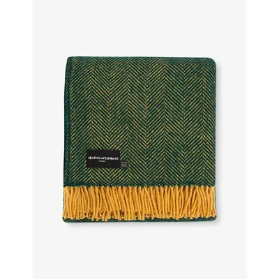 Heating & Plumbing London Evening Tales Herringbone-pattern Wool Throw 183cm X 150cm Green