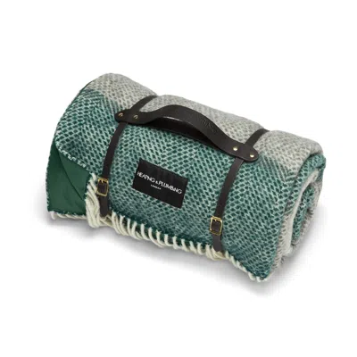 Heating & Plumbing London Green / Grey Pure New Wool Picnic Blanket - Down To The Valley - Short Leather Strap In Green/grey