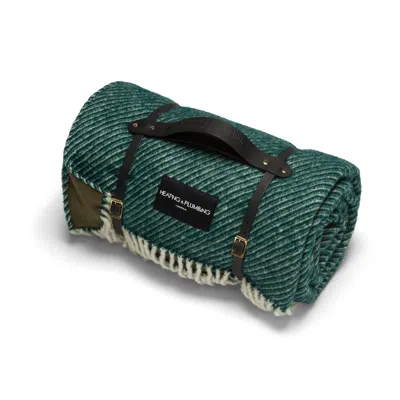Heating & Plumbing London Green Pure New Wool Picnic Blanket - The Roadster - Short Black Leather Strap