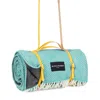Heating & Plumbing London Green Pure New Wool Waterproof Picnic Blanket - Cornish Cove - Long Yellow Strap