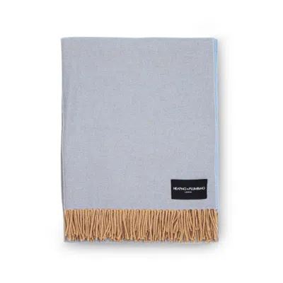 Heating & Plumbing London Love Stories 100% Cashmere Blanket - Baby Blue & Light Brown In Multi