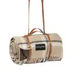 Heating & Plumbing London Neutrals Pure New Wool Picnic Blanket - Checkmate - Latte - Tan Leather Strap