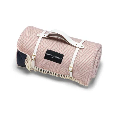 Heating & Plumbing London Pink / White Wool Blanket With Waterproof Backing - Dusky Pink With Short White Leather Strap In Pink/white