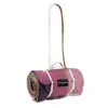 Heating & Plumbing London Pure New Wool Picnic Blanket - Pink Checks - Long White Strap In Pink