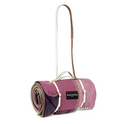 Heating & Plumbing London Pure New Wool Picnic Blanket - Pink Checks - Long White Strap