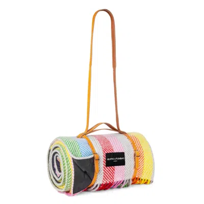 Heating & Plumbing London Pure New Wool Picnic Blanket - Rainbow - Long Yellow Strap