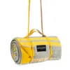 Heating & Plumbing London Pure New Wool Waterproof Picnic Blanket Grey & Yellow With Long Yellow Leather Shoulder Strap