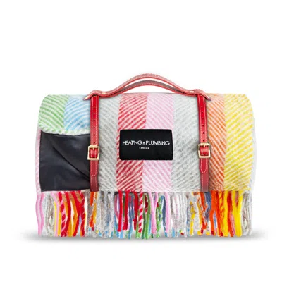 Heating & Plumbing London Pure New Wool Waterproof Picnic Blanket Rainbow - Red Strap