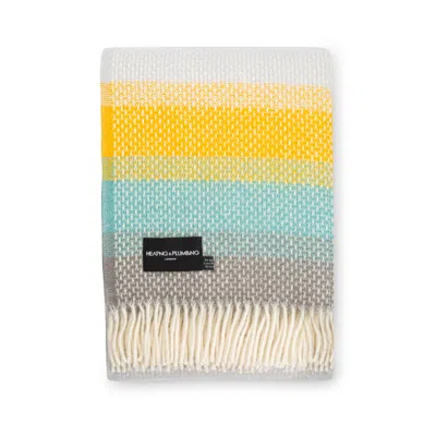 Heating & Plumbing London Yellow / Orange Evening Tales - Pure New Wool Blanket - Super Fluffy - Yellow, Turquoise & Grey